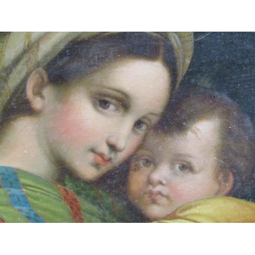 226 - Egisto Pollastrini - After Raphael, The Madonna della Seggiola, oil on canvas, circular framed, 37cm... 