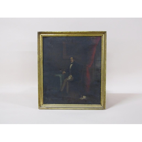 229 - Unsigned late 18c/early 19c - Portrait of a seated Regency period gentleman at a table accompanied b... 