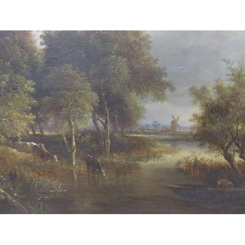 232 - Unsigned late 18c/early 19c  - Riverscape, possibly East Anglian, with boats and figures in the fore... 