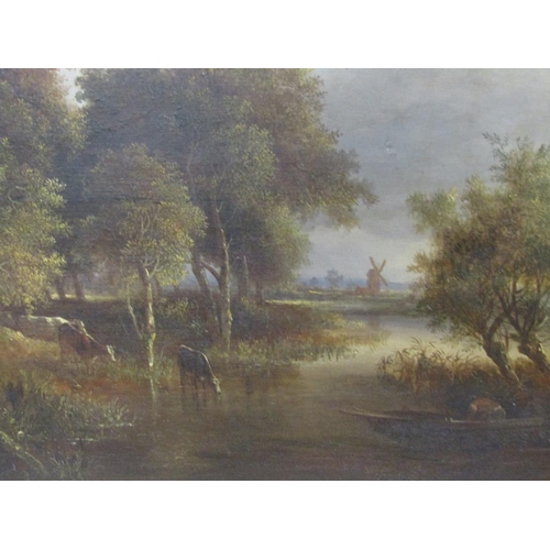 232 - Unsigned late 18c/early 19c  - Riverscape, possibly East Anglian, with boats and figures in the fore... 