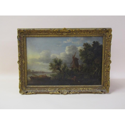 233 - Unsigned late 18c/early 19c - East Anglian subject with cattle watering and windmill in distance, oi... 