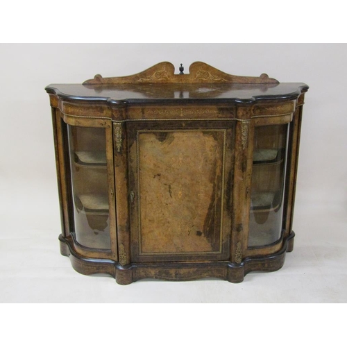 248 - A Victorian figured walnut credenza, the central cupboard flanked by two side glazed display cabinet... 