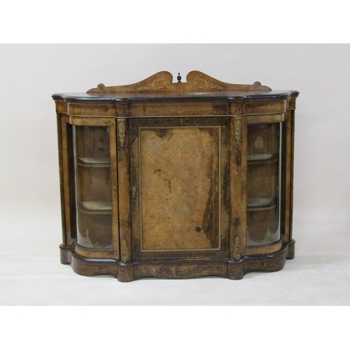 248 - A Victorian figured walnut credenza, the central cupboard flanked by two side glazed display cabinet... 