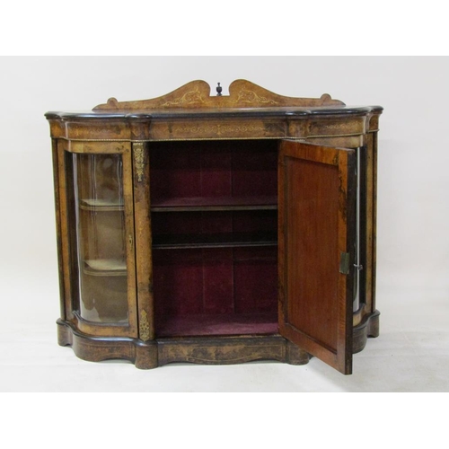 248 - A Victorian figured walnut credenza, the central cupboard flanked by two side glazed display cabinet... 