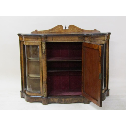 248 - A Victorian figured walnut credenza, the central cupboard flanked by two side glazed display cabinet... 