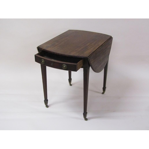 252 - An early 19c mahogany twin flap oval Pembroke type table, fitted one end drawer and supported on squ... 