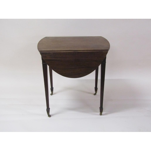 252 - An early 19c mahogany twin flap oval Pembroke type table, fitted one end drawer and supported on squ... 