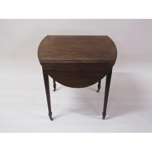 252 - An early 19c mahogany twin flap oval Pembroke type table, fitted one end drawer and supported on squ... 