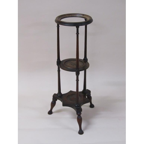 255 - An early 19c three tier wash stand with spindle supports and short baluster legs with paw feet, 76cm... 