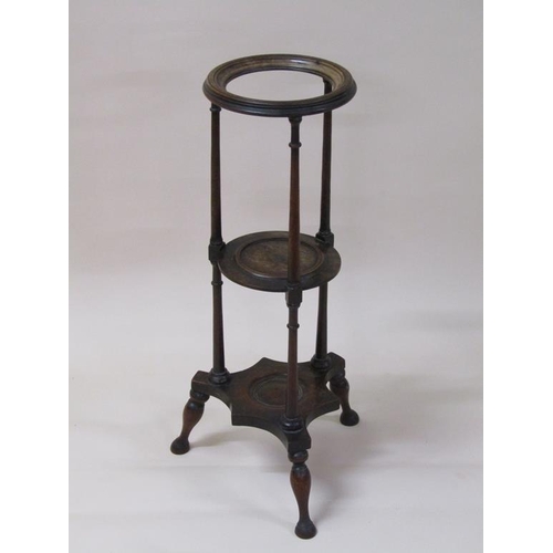 255 - An early 19c three tier wash stand with spindle supports and short baluster legs with paw feet, 76cm... 