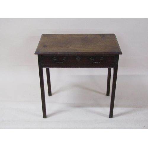 259 - A George III mahogany side table, fitted one long drawer supported on chamfered and reeded straight ... 