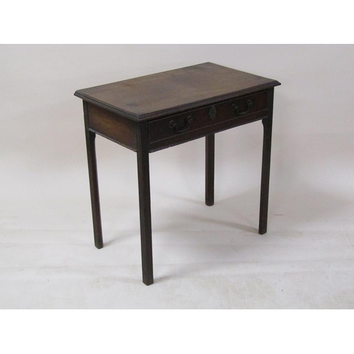 259 - A George III mahogany side table, fitted one long drawer supported on chamfered and reeded straight ... 