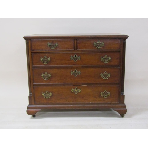 260 - A late 18c/early 19c mahogany chest of two short and three long graduated drawers, within reeded spl... 