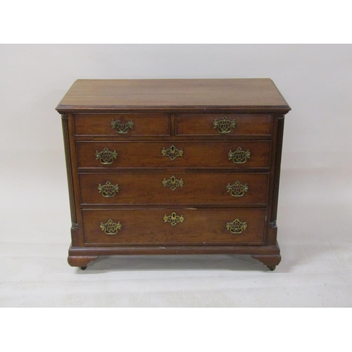 260 - A late 18c/early 19c mahogany chest of two short and three long graduated drawers, within reeded spl... 