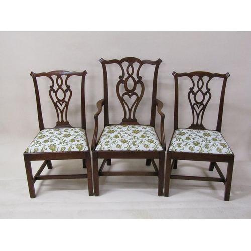 272 - A set of six (5+1) Georgian style mahogany dining chairs with pierced vase splats, wavy top rails, u... 