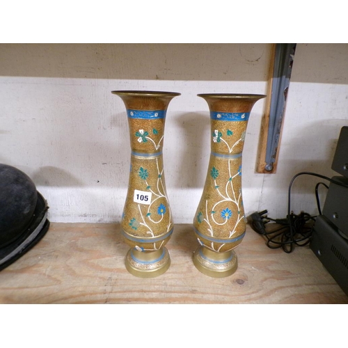 105 - PAIR OF PERSIAN STYLE DECORATIVE BRASS VASES