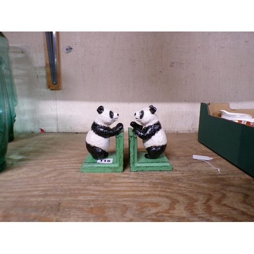 118 - PAIR OF CAST IRON PANDA BOOKENDS