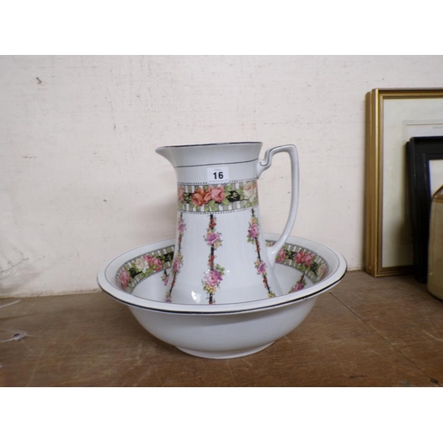 16 - TRANSFER PRINTED WASH JUG AND BOWL