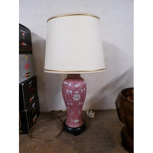 46 - ORIENTAL PORCELAIN LAMP AND SHADE