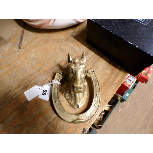 90 - CAST GILT METAL HORSE DOOR KNOCKER