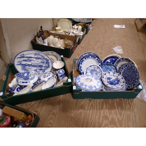 144 - TWO BOXES OF BLUE AND WHITE CHINA TO INC. TUREENS