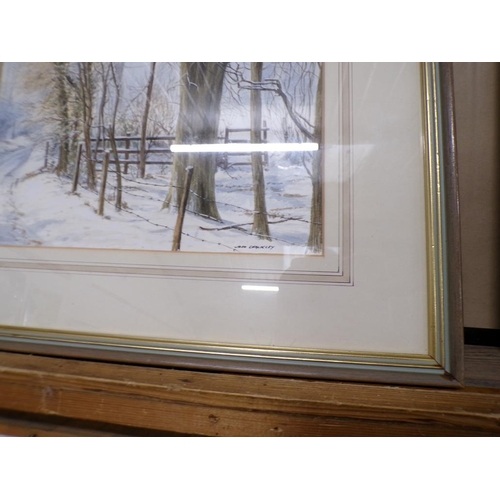 157 - COLLECTION OF FRAMED PRINTS AND A WATERCOLOUR OF A WINTER SCENE, JOHN CHALKLEY