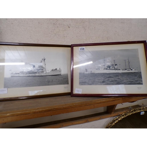 159 - FRAMED OIL ON BOARD OF A BATTLESHIP AND NAVAL PHOTOGRAPHIC PRINTS