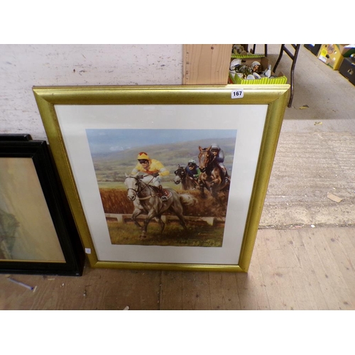 167 - TWO FRAMED PRINTS HORSE, STEEPLE CHASE AND ISTABRAQ