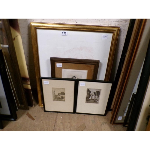 173 - FRAMED PRINTS AND ANTIQUE ENGRAVINGS AND ETCHINGS