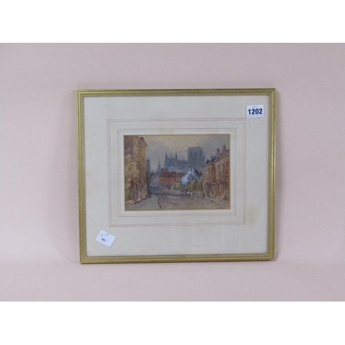 1202 - SIGNED INDISTINCTLY - YORKMINSTER, WATERCOLOUR, F/G, 14CM X 19CM