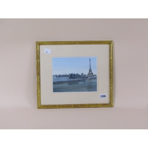 1206 - - NEWBERRY - THE EIFFEL TOWER, SIGNED WATERCOLOUR, F/G, 17CM X 21CM