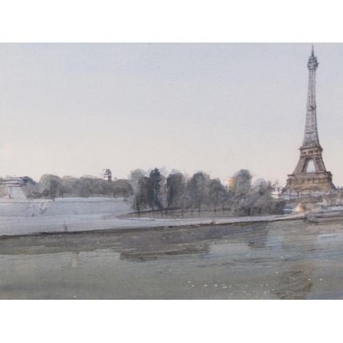 1206 - - NEWBERRY - THE EIFFEL TOWER, SIGNED WATERCOLOUR, F/G, 17CM X 21CM