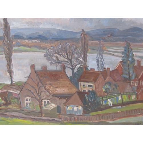 1208 - MONO JAS. FROM THE SUMMER HOUSE, WINTER 1962, OIL ON CANVAS, FRAMED, 50CM X 60CM