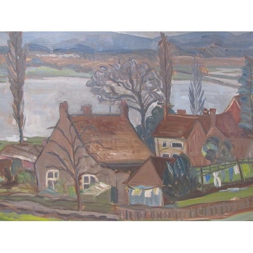 1208 - MONO JAS. FROM THE SUMMER HOUSE, WINTER 1962, OIL ON CANVAS, FRAMED, 50CM X 60CM