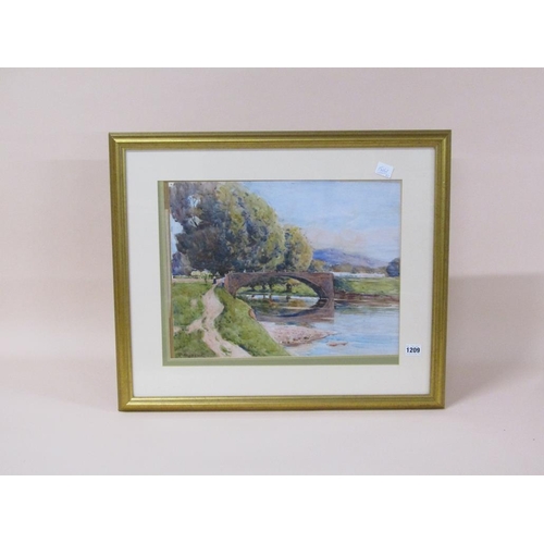 1209 - R HAYBROOK - STONE BRIDGE OVER A RIVER, SIGNED WATERCOLOUR, F/G, 36CM X 45CM