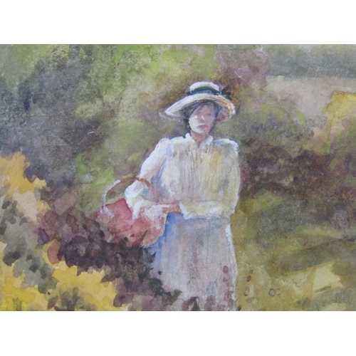 1210 - S ANDERSON - A LADY ON THE EDGE OF A WOODLAND, SIGNED WATERCOLOUR, F/G, 23CM X 32CM