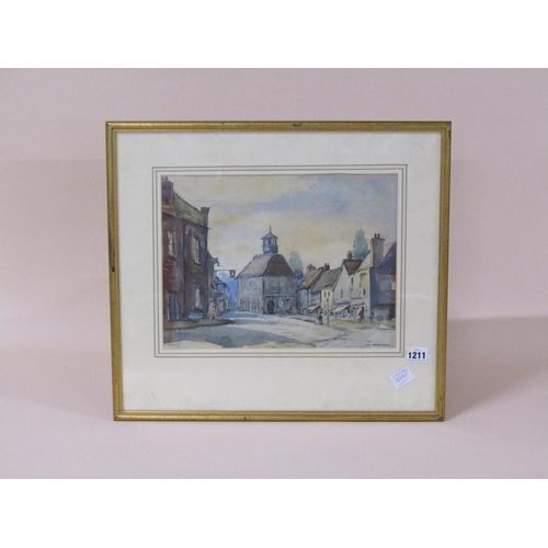 1211 - P.A ALLEN - HIGH STREET OLD AMERSHAM, SIGNED AND TITLED WATERCOLOUR, F/G, 26CM X 34CM