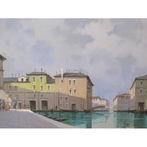 1219 - A. MAWIGNON ? - VENETIAN CANAL SCENE, SIGNED OIL ON CANVAS, FRAMED, 60CM X 90CM