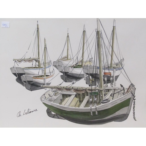 1220 - PAIR - C.R LELIEUSE - FISHING BOATS,  LITHOGRAPHS, EACH F/G, 54CM X 72CM