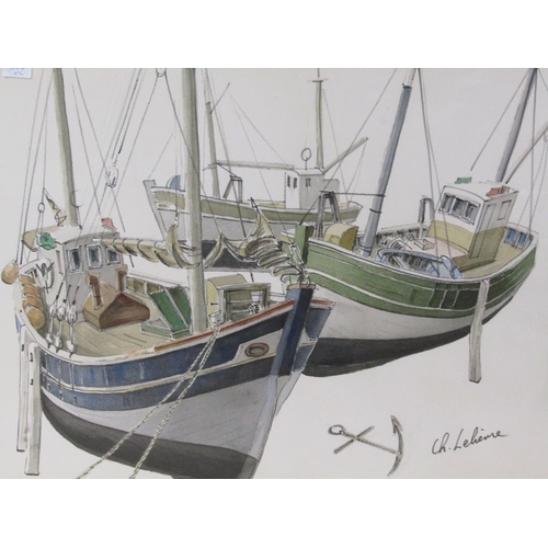 1220 - PAIR - C.R LELIEUSE - FISHING BOATS,  LITHOGRAPHS, EACH F/G, 54CM X 72CM