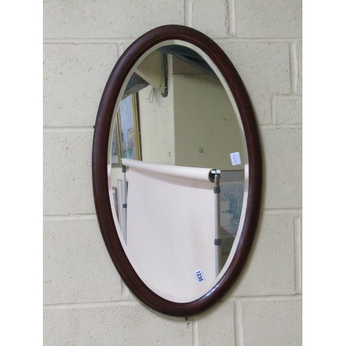 1230 - EDWARDIAN INLAID MAHOGANY OVAL WALL MIRROR, 45CM X 75CM