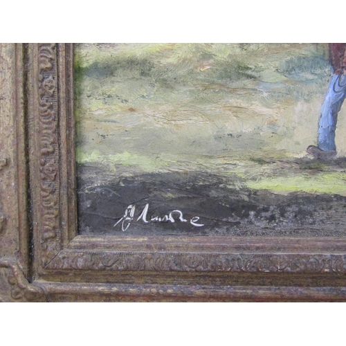 1235 - SIGNED INDISTINCTLY - THREE WORKING HORSES, SIGNED OIL ON BOARD, FRAMED, 31CM X 46CM