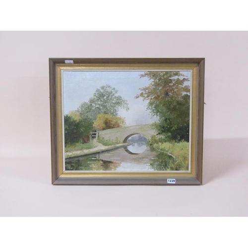 1239 - OLIVE WALKER - GRAND UNION CANAL, SIGNED IN MONO, OIL ON CANVAS, FRAMED, 40CM X 50CM