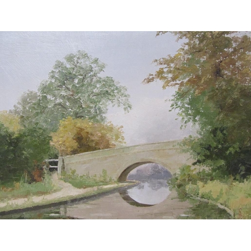 1239 - OLIVE WALKER - GRAND UNION CANAL, SIGNED IN MONO, OIL ON CANVAS, FRAMED, 40CM X 50CM