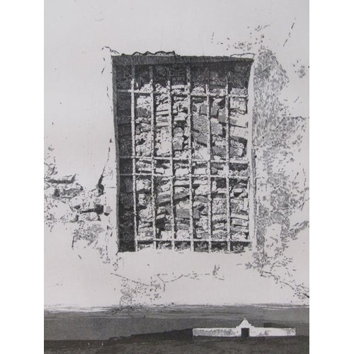 1243 - LIMITED EDITION PRINT 'FENSTER', SIGNED INDISTINCTLY, B&W, 26CM X 21CM