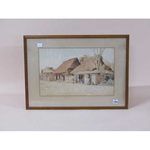 1250 - SIGNED IN MONO G.H - AFRICAN HOMESTEAD, SIGNED WATERCOLOUR, F/G, 31CM X 48CM