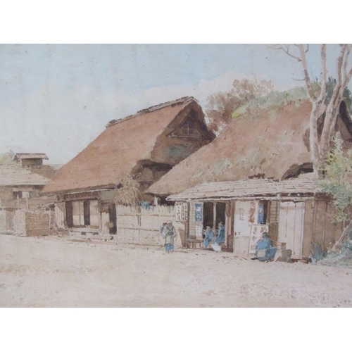 1250 - SIGNED IN MONO G.H - AFRICAN HOMESTEAD, SIGNED WATERCOLOUR, F/G, 31CM X 48CM