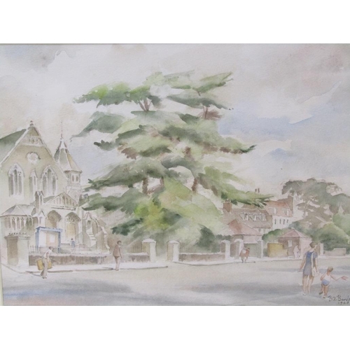 1262 - B.A BURLES 1988 - PAIR, TOWN HOUSE & THE CHURCH, SIGNED WATERCOLOURS, F/G, 28CM X 37CM