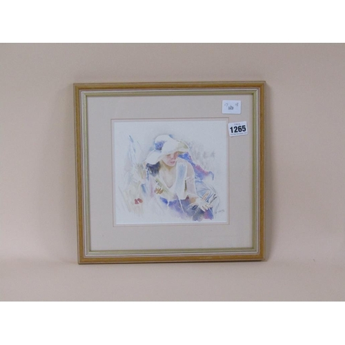 1265 - H DAVIS - THE LADY ARTIST, SIGNED WATERCOLOUR, F/G, 17CMX 18CM