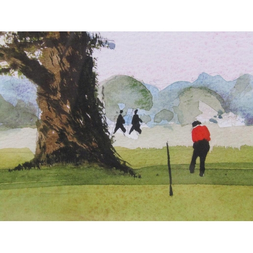 1283 - HECTER MACDONALD - GOLFING SCENE, F/G WATERCOLOUR; LANDSCAPE